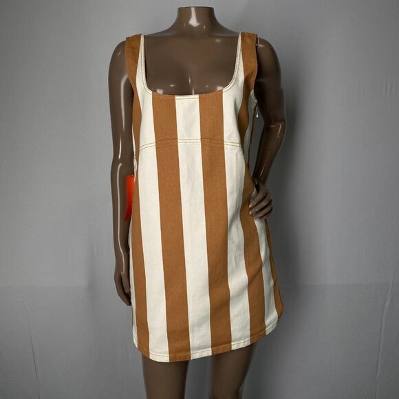 Simon Miller Women’s Sahara Striped Denim Mini Dress – Light Sand Brown/White S - Picture 1 of 12